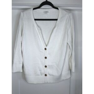 J. Jill White Cotton Button Front Cardigan Sweater Petite Medium Coastal Grandma